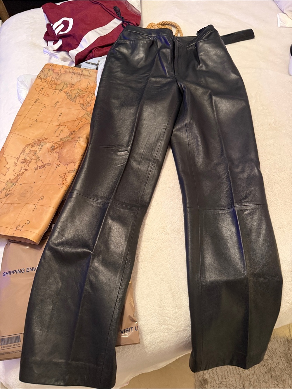 Ellen Tracy Black Leather Straight-Leg Pants